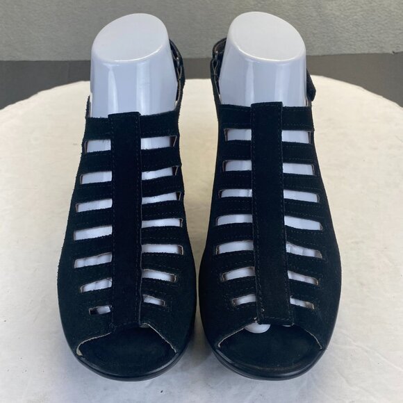 Skechers Black Suede Wedge Sandal Memory Foam Slingback Comfy Platform Women 7.5 - Picture 2 of 12